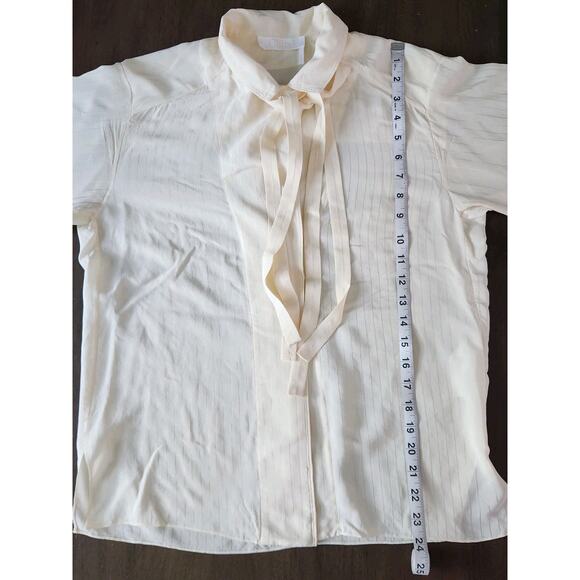 Chloe Ivory Silk Neck Tie Long Sleeve Collar Blouse Women's Size 34 Vanilla Ice - Picture 13 of 14